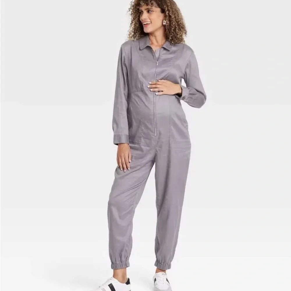 Woven Long Sleeve Maternity Jumpsuit - Isabel Maternity by Ingrid & Isabel